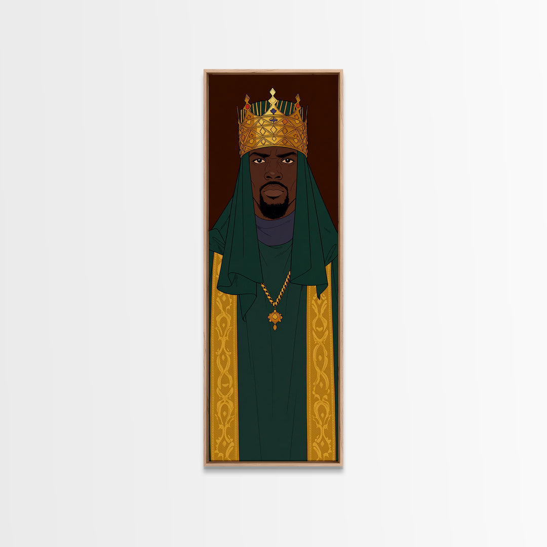 Green Veiled African King With Gold Crown Canvas Print, Black Man Portrait Wall Art, Royal Afrocentric Home Decor Gift For Him