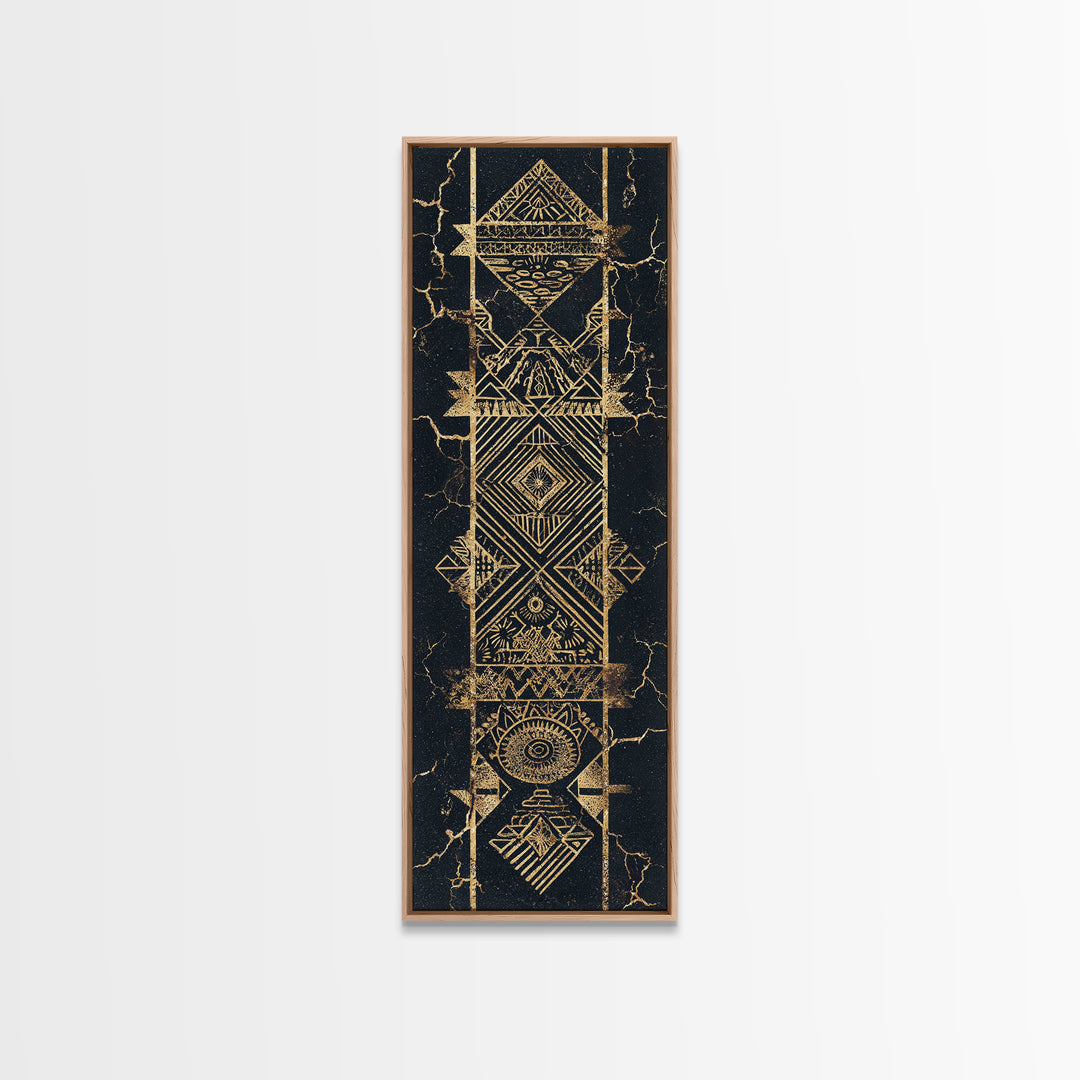 Gold Geometric Tribal Totem Wall Art, Abstract African Canvas Print, Black And Gold Decor, Ethnic Pattern Statement Poster