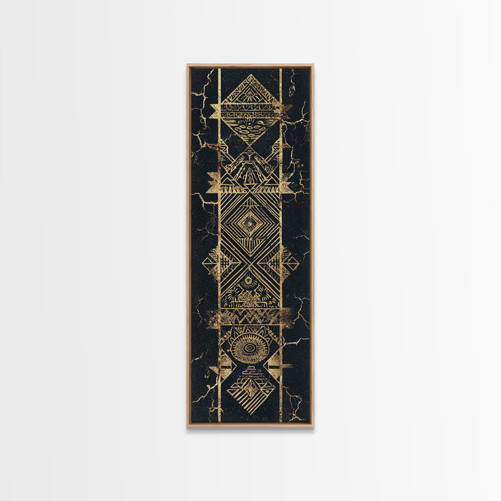 Gold Geometric Tribal Totem Wall Art, Abstract African Canvas Print, Black And Gold Decor, Ethnic Pattern Statement Poster