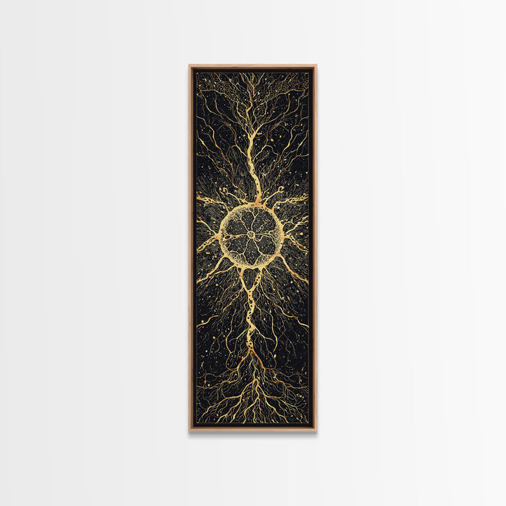 Golden Sacred Tree Of Life Wall Art, Abstract African Canvas Print, Black Gold Spiritual Decor, Mystical Nature Poster Gift