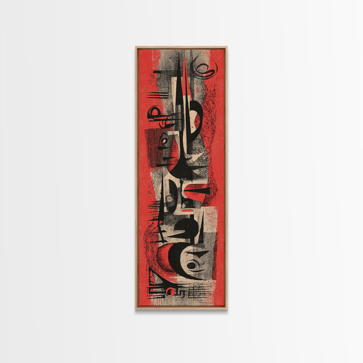Red Black Abstract Tribal Symbols Wall Art, Modern African Canvas Print, Grunge Geometric Poster, Bold Afrocentric Decor