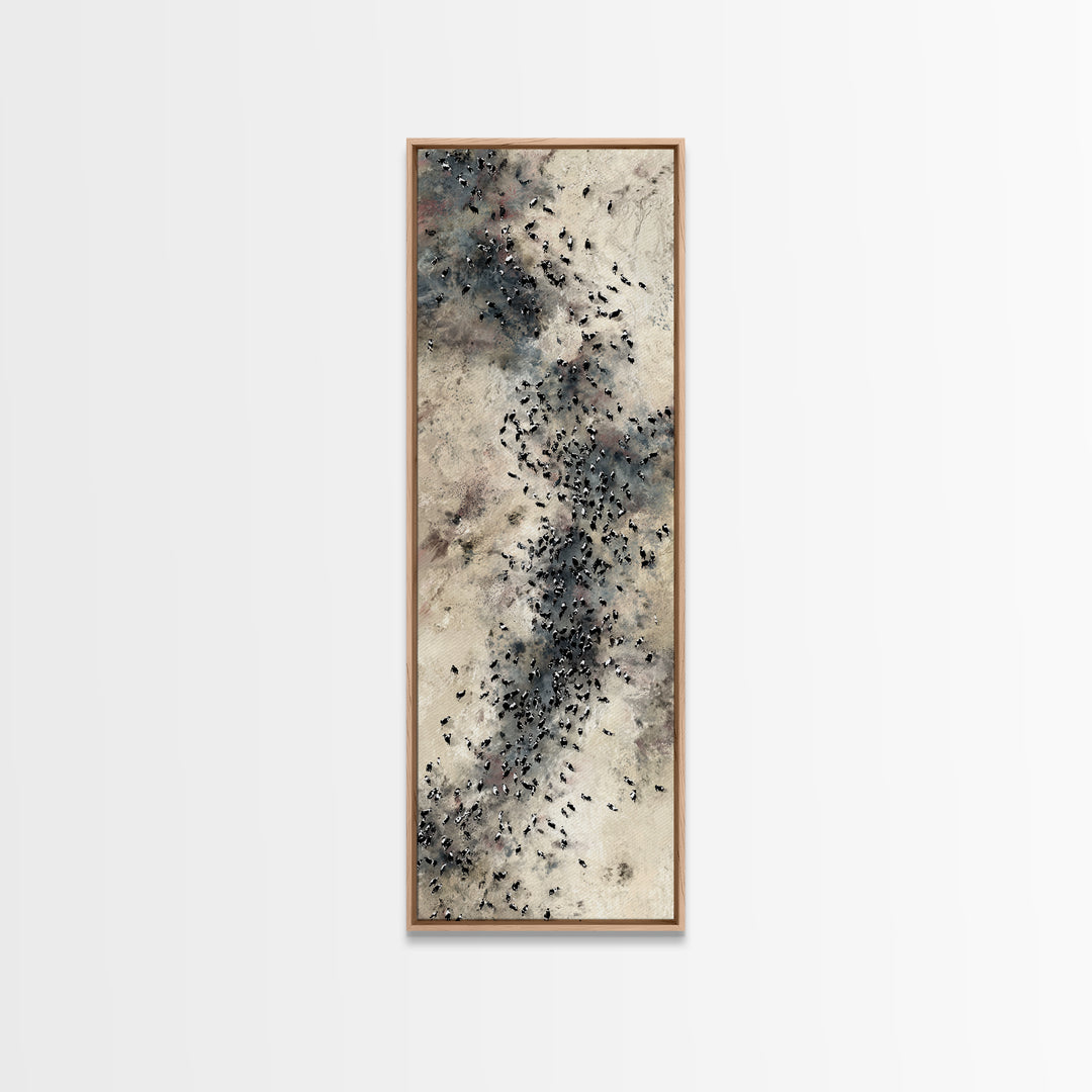 Aerial African Herd Migration In Soft Neutral Sands Wall Art, Abstract Safari Landscape, Earth Tone Modern Living Room Decor