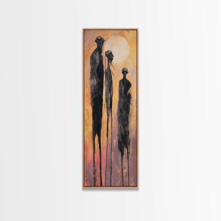 Tall African Elders Walking At Golden Sunset Framed Canvas Print, Minimalist Afrocentric Wall Decor, Warm Earth Tone Art