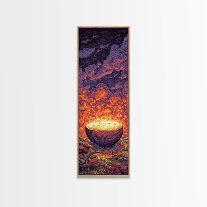 Glowing Celestial Bowl Beneath Fiery Clouds, Canvas Print, Abstract Wall Art, Dreamy Decor, Modern Home Decor Gift For Living Room