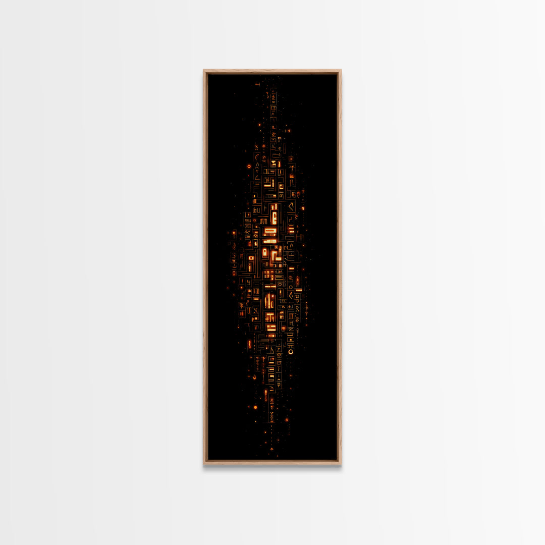 Glowing Futuristic Glyph Tower In Black Space, Canvas Print, Abstract Wall Art, Modern Office Decor, Unique Home Decor Gift