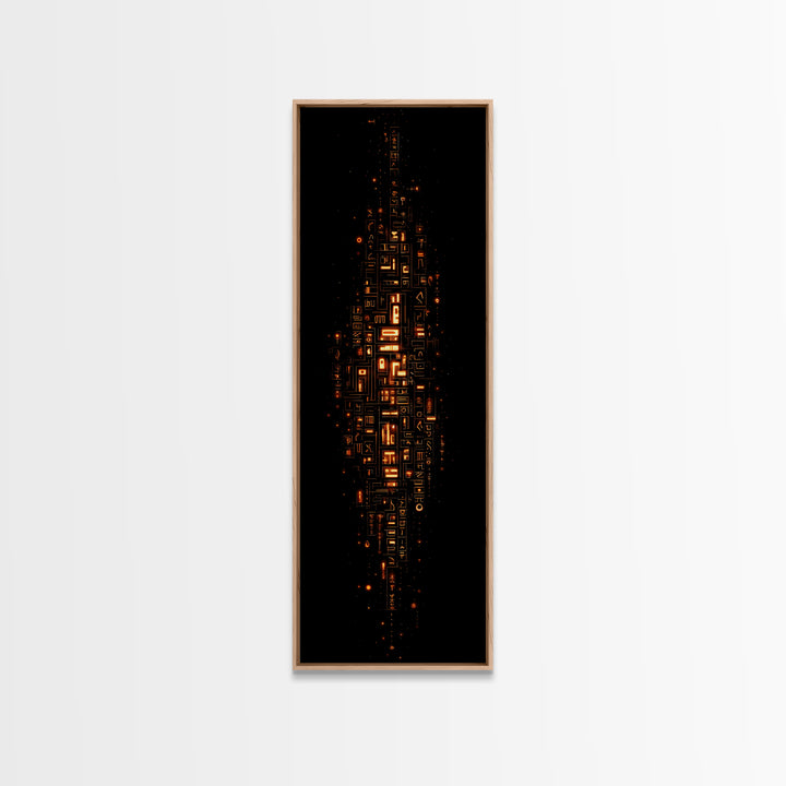 Glowing Futuristic Glyph Tower In Black Space, Canvas Print, Abstract Wall Art, Modern Office Decor, Unique Home Decor Gift
