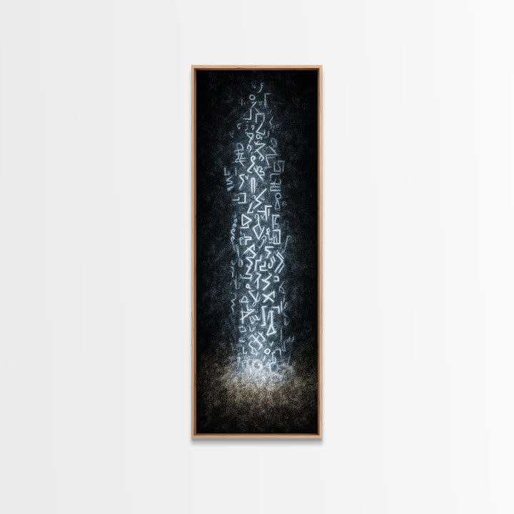 Ancient White Glyph Column Wall Art, Abstract African Tribal Art Print, Spiritual Black Decor, Ethnic Modern Canvas Print