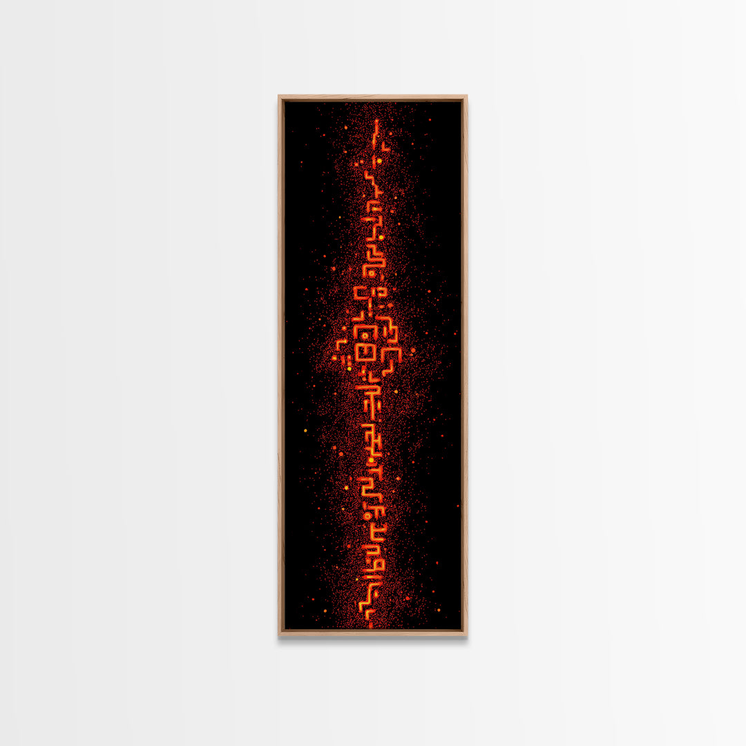 Fiery Orange Digital Glyph Pillar Wall Art, Futuristic African Abstract, Spiritual Tribal Decor, Modern Black Canvas Print