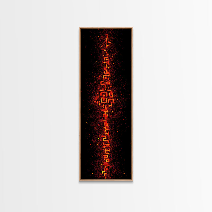 Fiery Orange Digital Glyph Pillar Wall Art, Futuristic African Abstract, Spiritual Tribal Decor, Modern Black Canvas Print