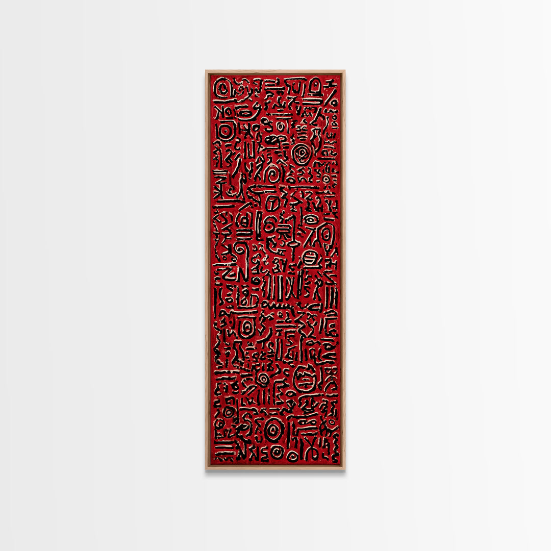 Red Primitive Symbol Pattern Wall Art, African Tribal Art Print, Bold Ethnic Decor, Abstract Cultural Canvas Print For Gallery Walls