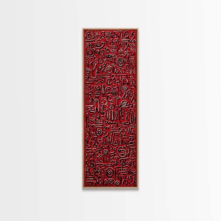 Red Primitive Symbol Pattern Wall Art, African Tribal Art Print, Bold Ethnic Decor, Abstract Cultural Canvas Print For Gallery Walls