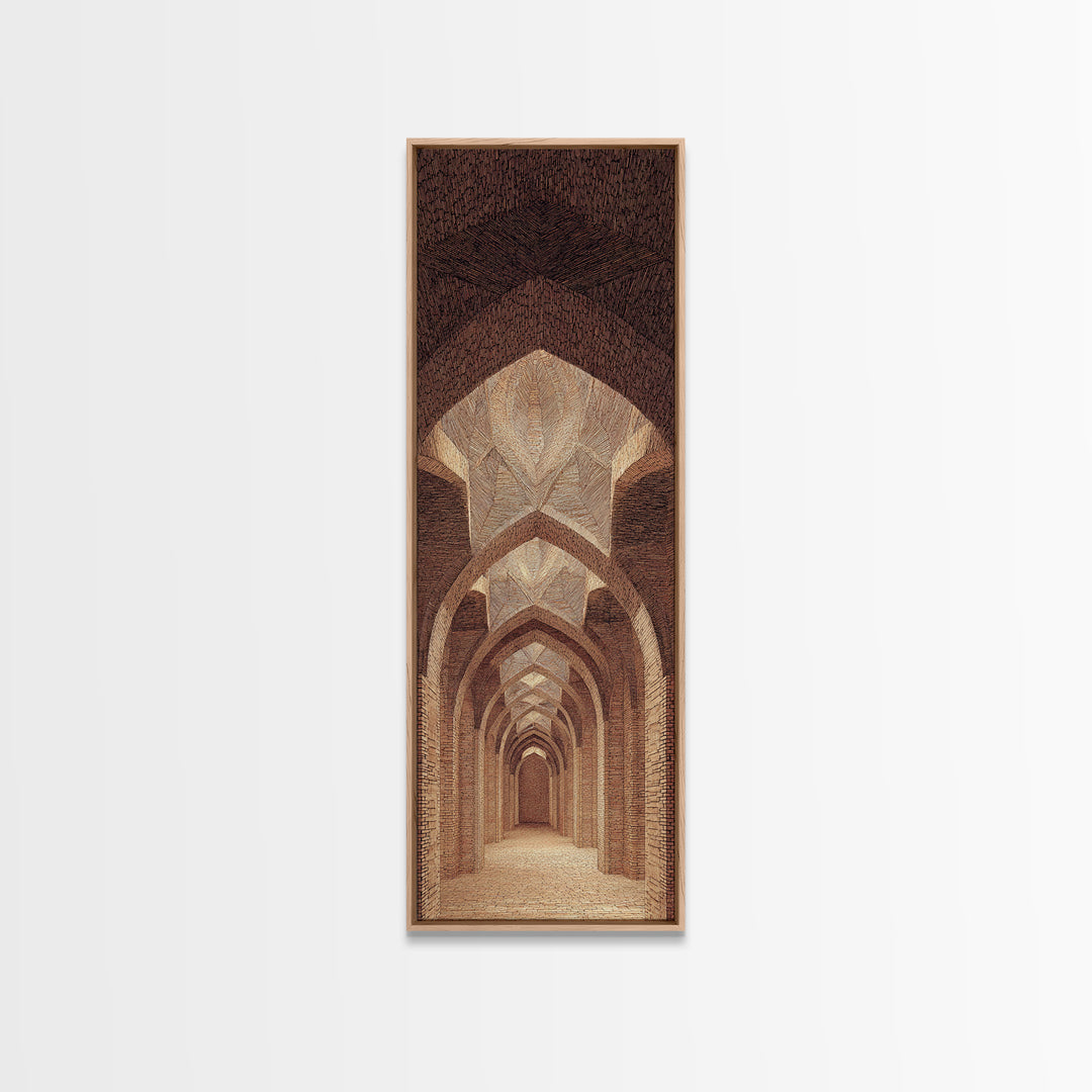 Sepia Arched Corridor Framed Canvas Print, Moroccan Inspired Architecture Wall Art, Earth Tone Boho Decor, Elegant Home Art