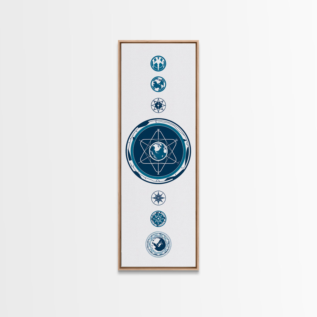 Blue Atomic Earth Diagram Canvas Print, Scientific Geometric Wall Art, Minimalist Digital Poster, Modern Office Decor Gift