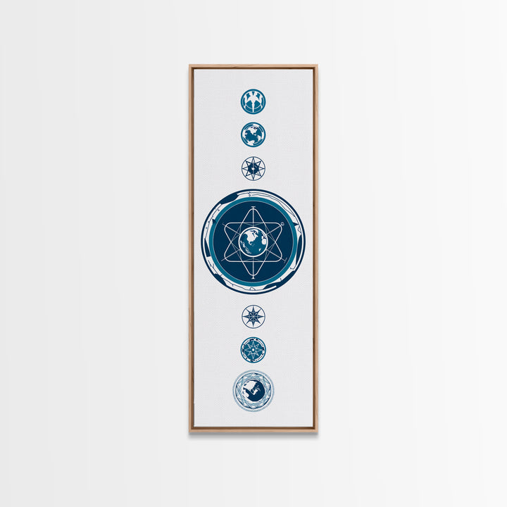 Blue Atomic Earth Diagram Canvas Print, Scientific Geometric Wall Art, Minimalist Digital Poster, Modern Office Decor Gift
