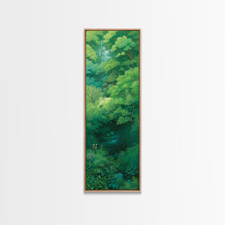 Verdant Hidden Creek And Soft Green Canopy Framed Canvas Print, Botanical Wall Art, Nature Scene, Calming Forest Decor Gift