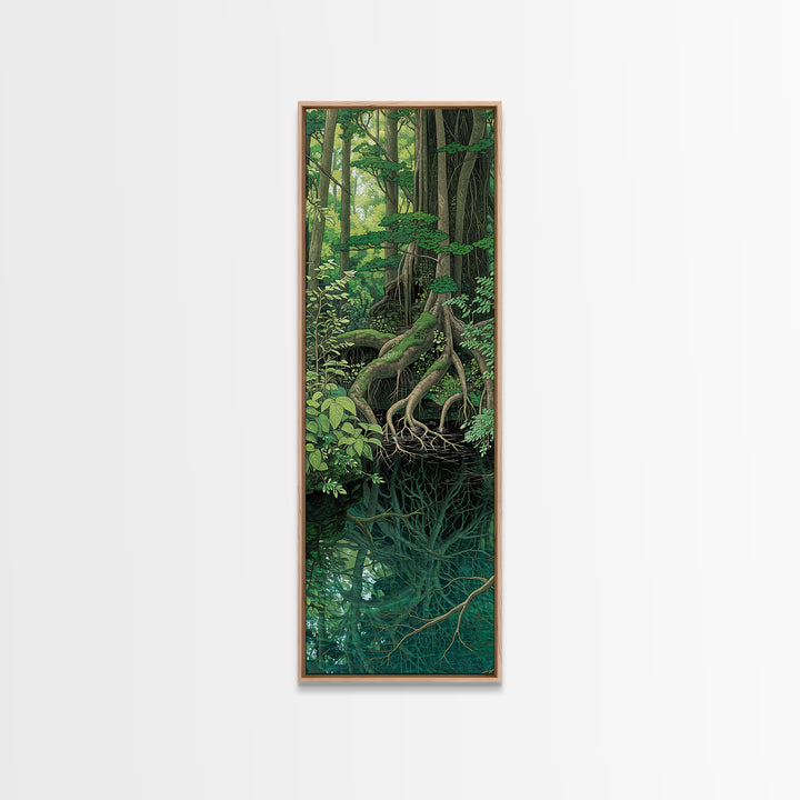 Cypress Roots Reflected In Dark Forest Water Canvas Print, Swamp Landscape Wall Art, Nature Scene, Rustic Green Decor Gift
