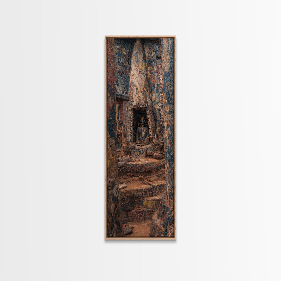 Carved Canyon Sanctuary And Ancient Stone Door Canvas Print, Earth Tone Wall Art, Textured Tribal Decor, Unique Gift For Home