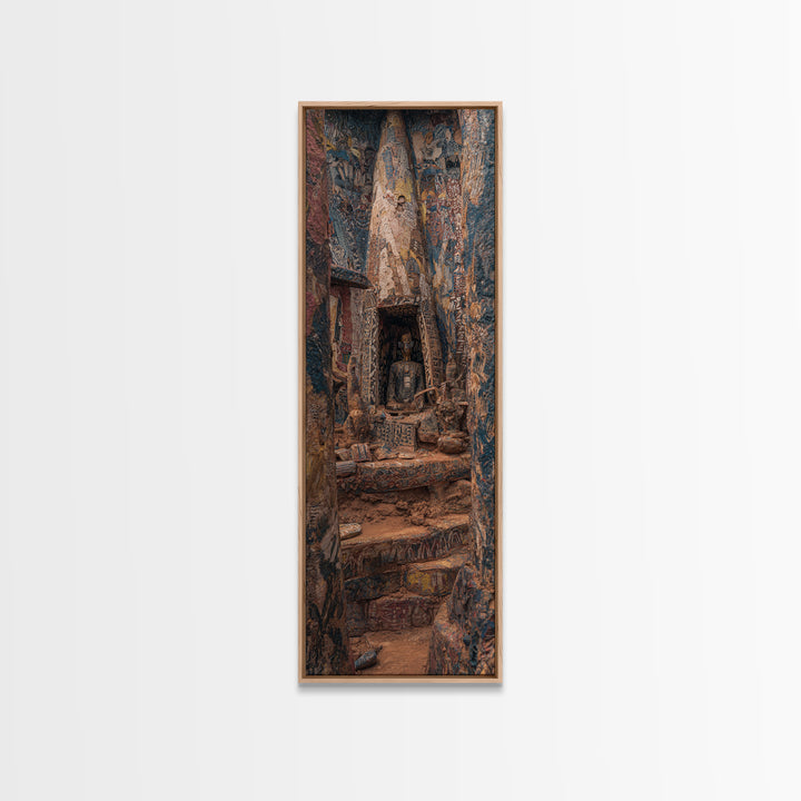 Carved Canyon Sanctuary And Ancient Stone Door Canvas Print, Earth Tone Wall Art, Textured Tribal Decor, Unique Gift For Home