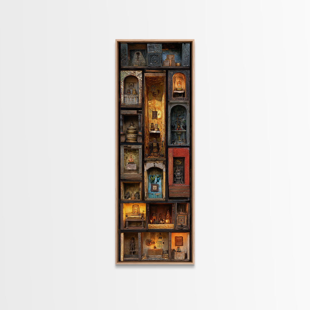 Glowing African Shrine Cabinet Wall Art, Ancestral Niches Canvas Print, Spiritual Cultural Decor, Unique Home Decor Gift