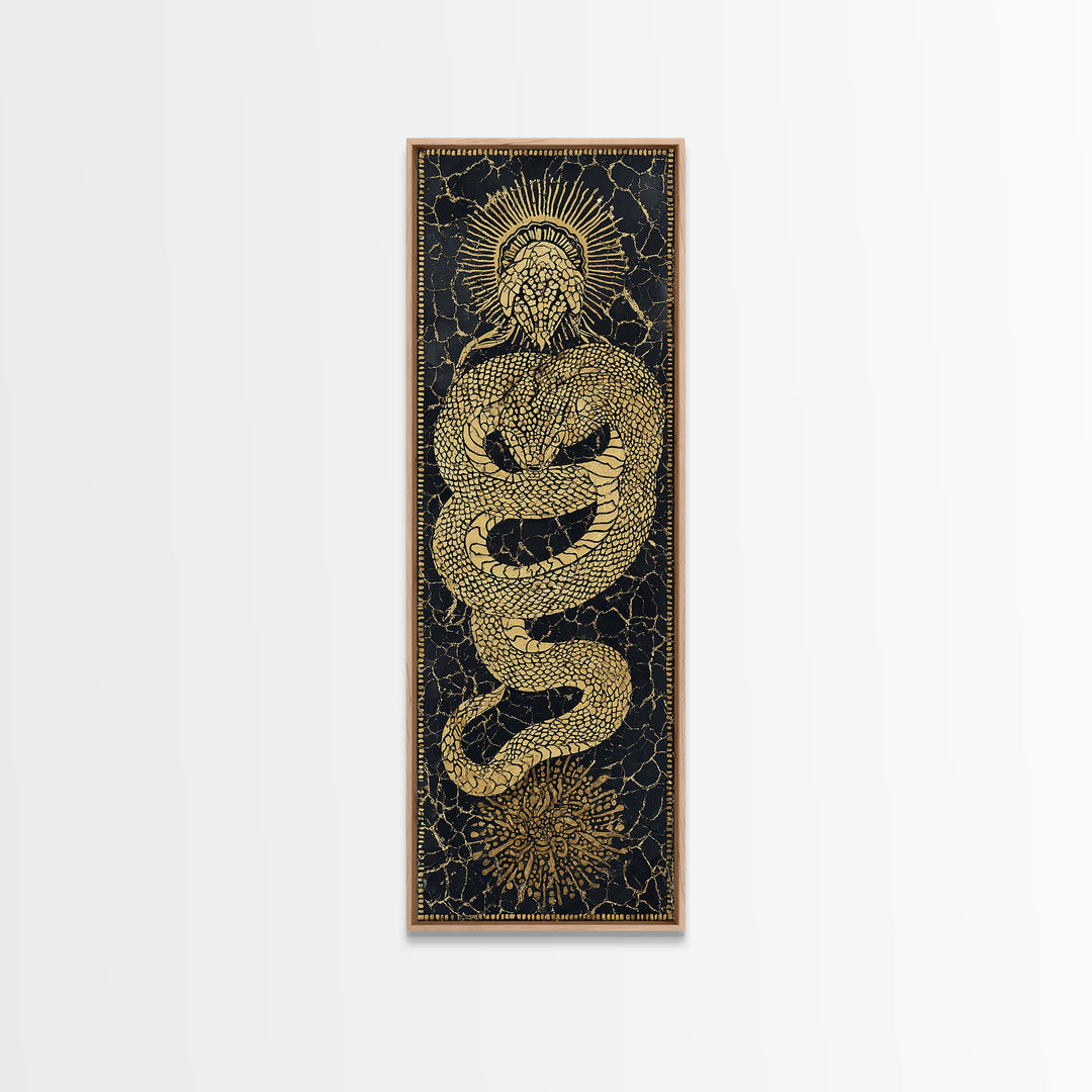 Golden Serpent Sun Mosaic On Black Canvas Print, Spiritual Wall Art, Mystical Snake Decor, Bold Statement Gift For Home Decor