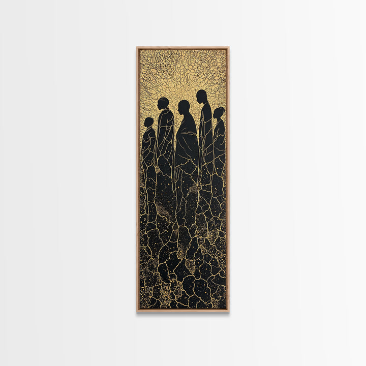 Golden Silhouette African Family Wall Art, Black Culture Art, Minimalist Afrocentric Decor, Earth Tone Canvas Artwork Gift