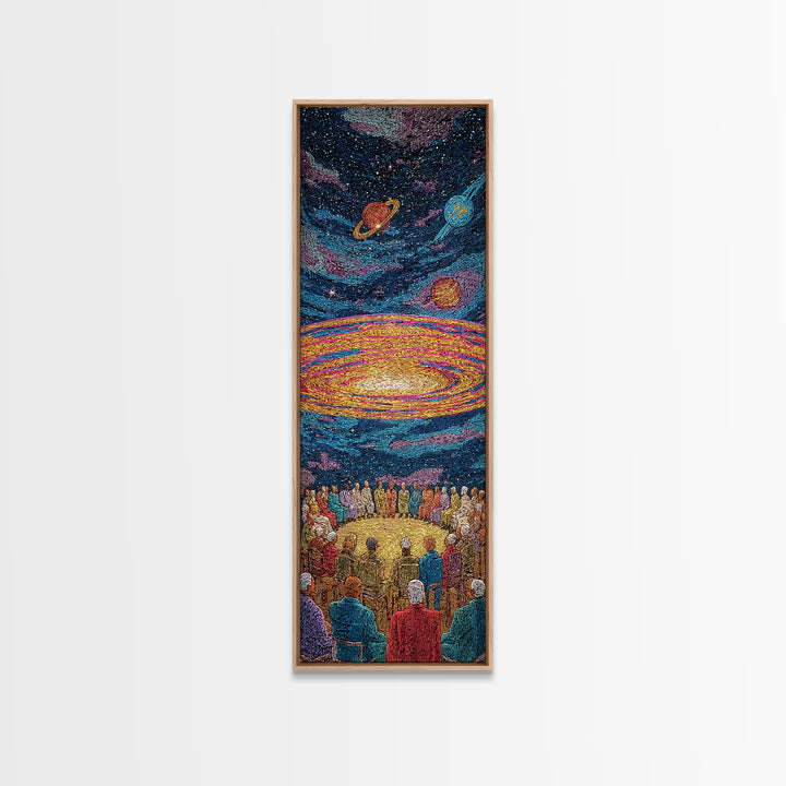 Cosmic African Ceremony With Planets Framed Canvas Print, Afrocentric Wall Art, Spiritual Galaxy Decor, Black Culture Gift