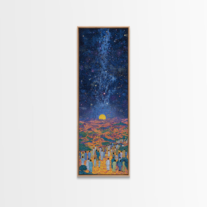 Starry Desert Pilgrimage With Rising Sun Wall Art, African Landscape Print, Celestial Night Decor, Cultural Home Gift, Bedroom Statement
