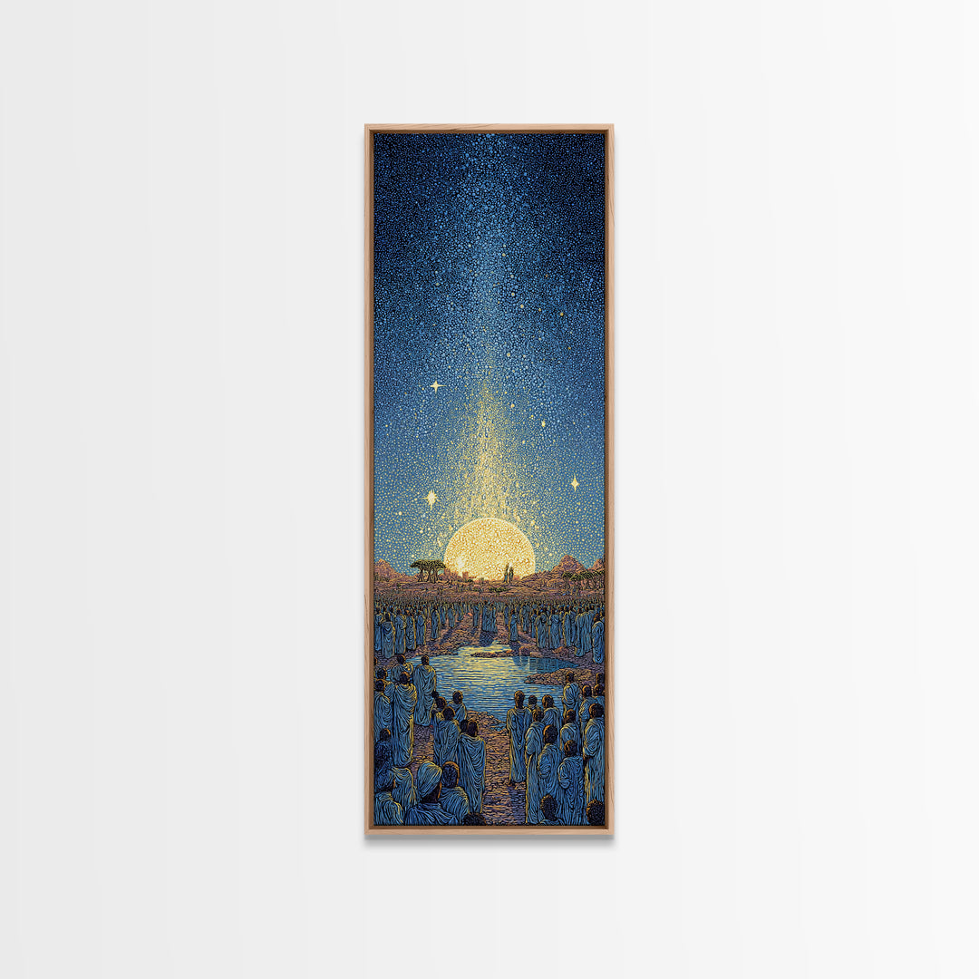 Radiant Sunrise River Ceremony Canvas Print, African Spiritual Wall Art, Golden Sun Decor, Afrocentric Home Gift, Living Room Statement