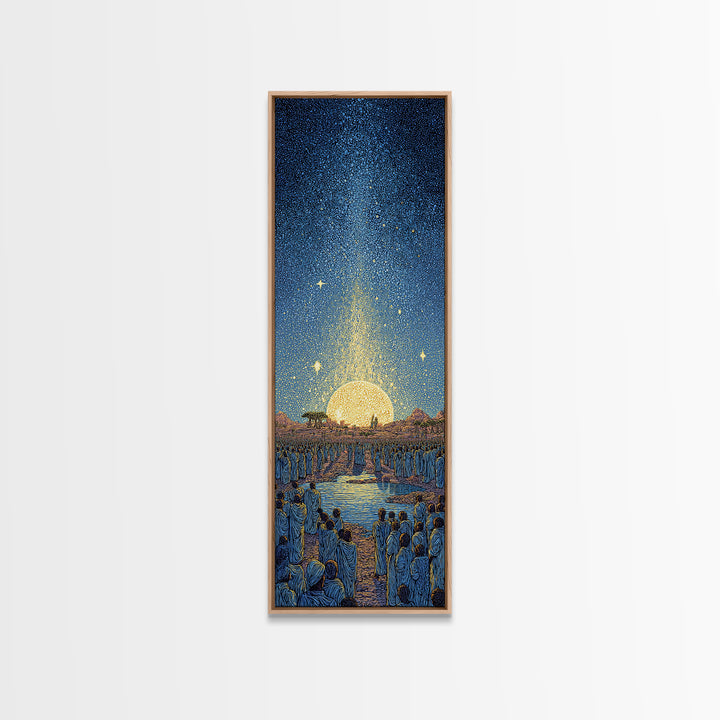 Radiant Sunrise River Ceremony Canvas Print, African Spiritual Wall Art, Golden Sun Decor, Afrocentric Home Gift, Living Room Statement