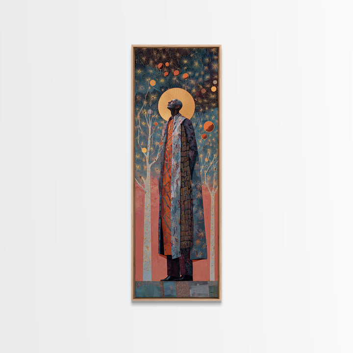 Regal African Man With Golden Halo Framed Canvas Print, Black Portrait Wall Art, Elegant Afrocentric Decor, Gift, Modern Home Statement