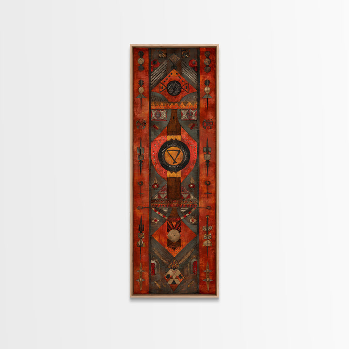 Red Geometric African Tribal Wall Art, Symbolic Pattern Canvas Print, Ethnic Cultural Decor, Bold Statement Home Decor Gift
