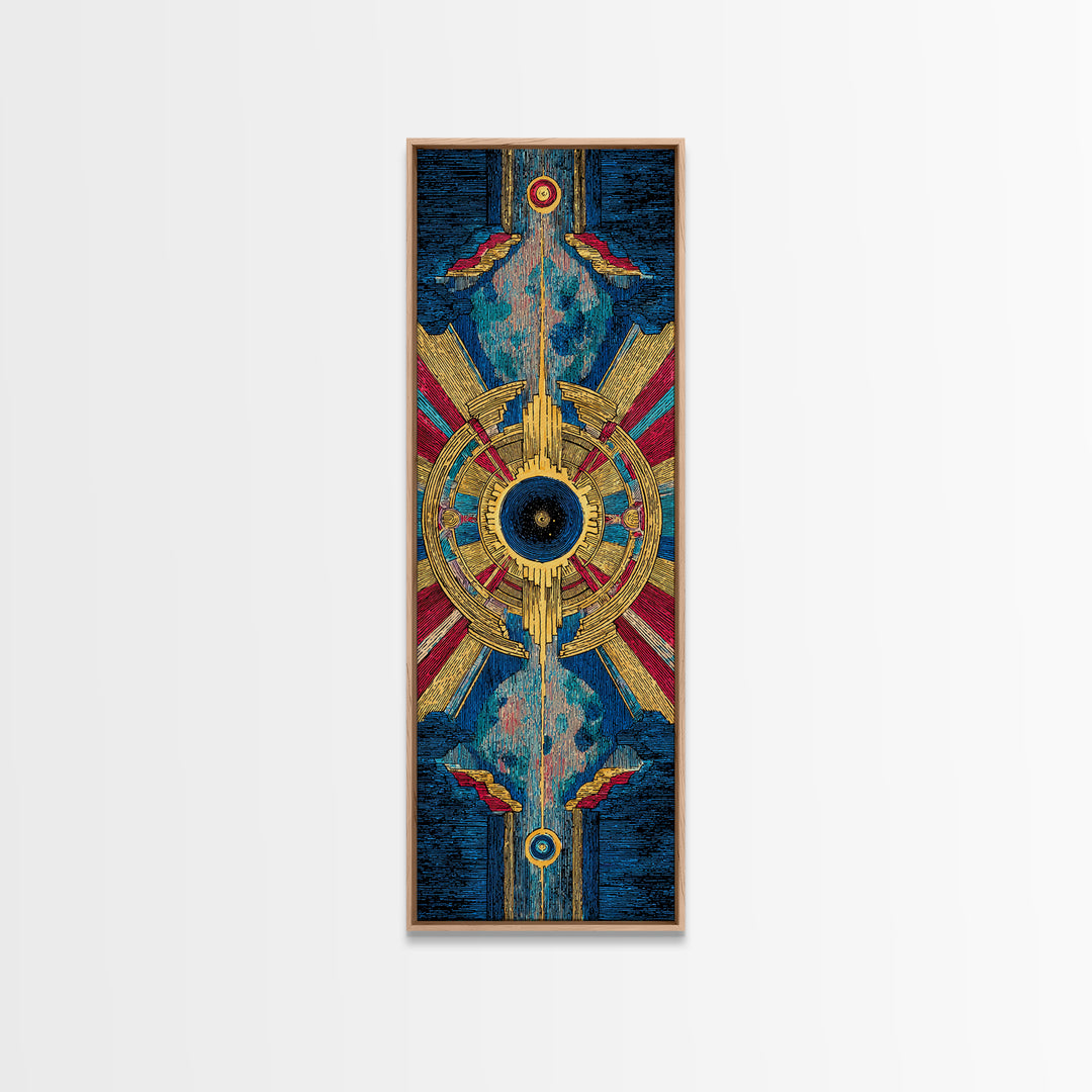 Blue Gold Tribal Eye Mandala Wall Art, Afrocentric Abstract African Print, Bold Boho Cultural Home Decor Canvas Statement Living Room Decor