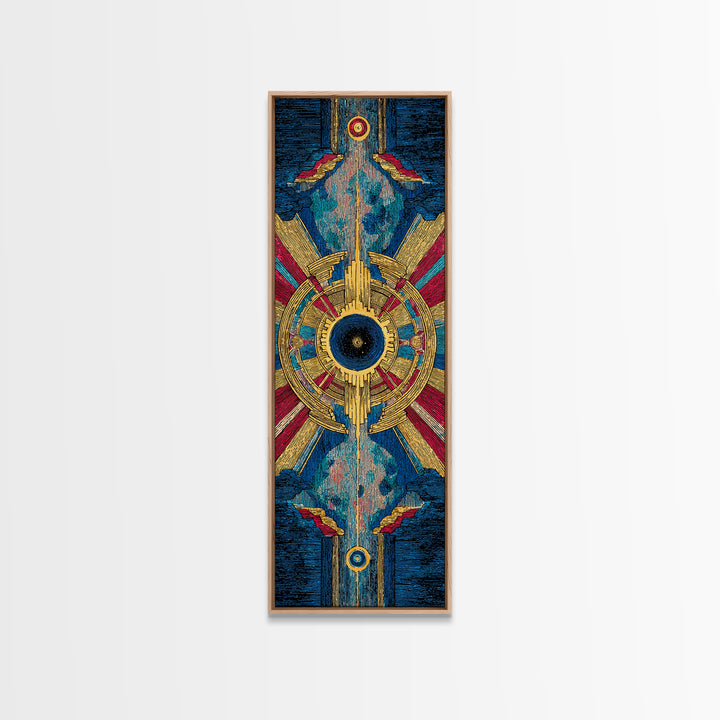 Blue Gold Tribal Eye Mandala Wall Art, Afrocentric Abstract African Print, Bold Boho Cultural Home Decor Canvas Statement Living Room Decor