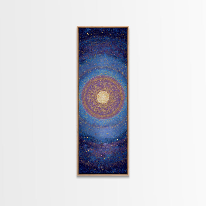 Blue Gold Cosmic Spiral Mandala Canvas Print, Abstract African Inspired Wall Decor, Spiritual Galaxy Art For Meditation Room
