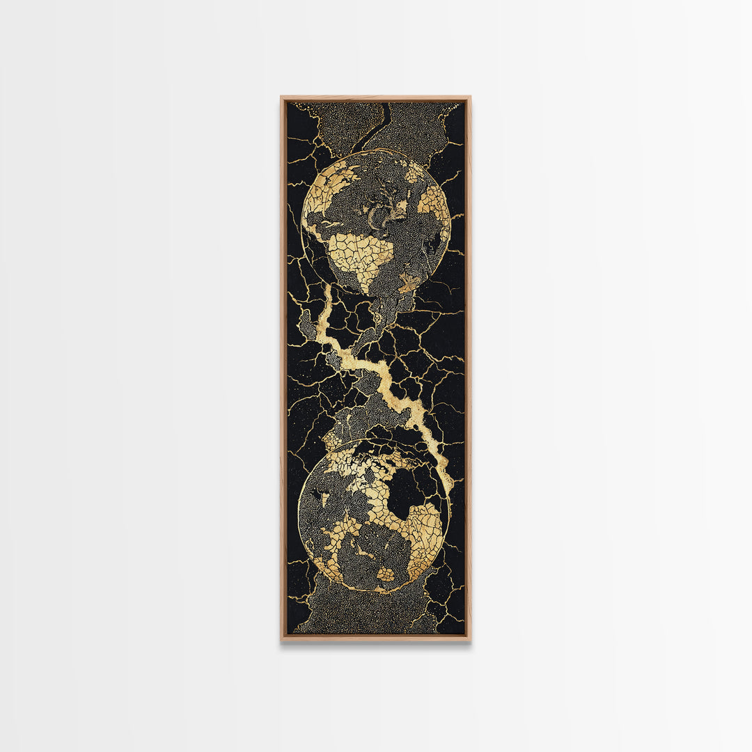 Black Gold Cracked Earth Globes Canvas Print, African Map Wall Art, Modern Afrofuturism Decor For Office Or Living Room Gift