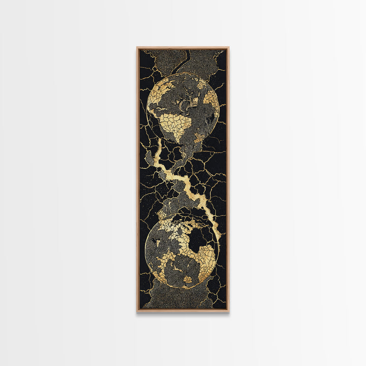 Black Gold Cracked Earth Globes Canvas Print, African Map Wall Art, Modern Afrofuturism Decor For Office Or Living Room Gift