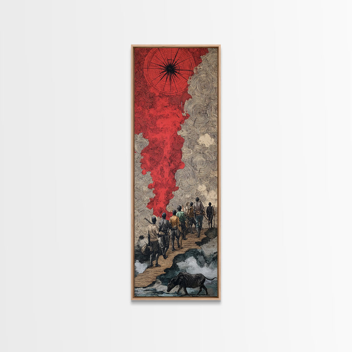 Red Smoke Forest Journey Canvas Print, African Inspired Abstract Wall Art, Travelers Path Decor For Mystical Living Room