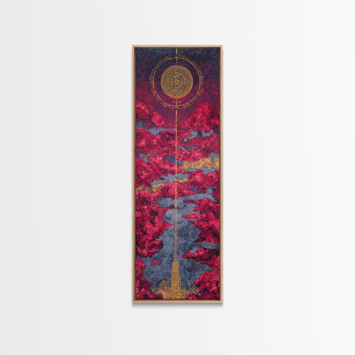 Celestial Red Cloud Canvas Print, Abstract African Art Inspired Sun, Modern Spiritual Wall Decor, Dreamy Statement Home Decor