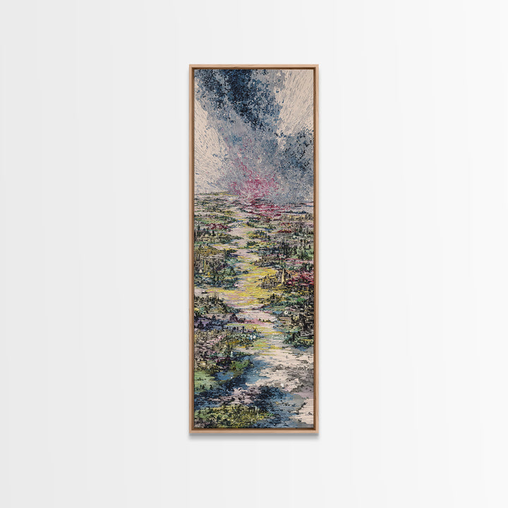 Stormy River City Landscape Wall Art, African Inspired Painting, Dreamy Nature Scene Art, Modern Living Room Canvas Decor