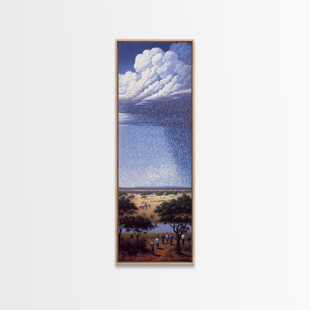 Gathering Under Vast Rain Clouds Wall Art, African Landscape Painting, Blue Sky Safari Decor, Statement Canvas Print For Home