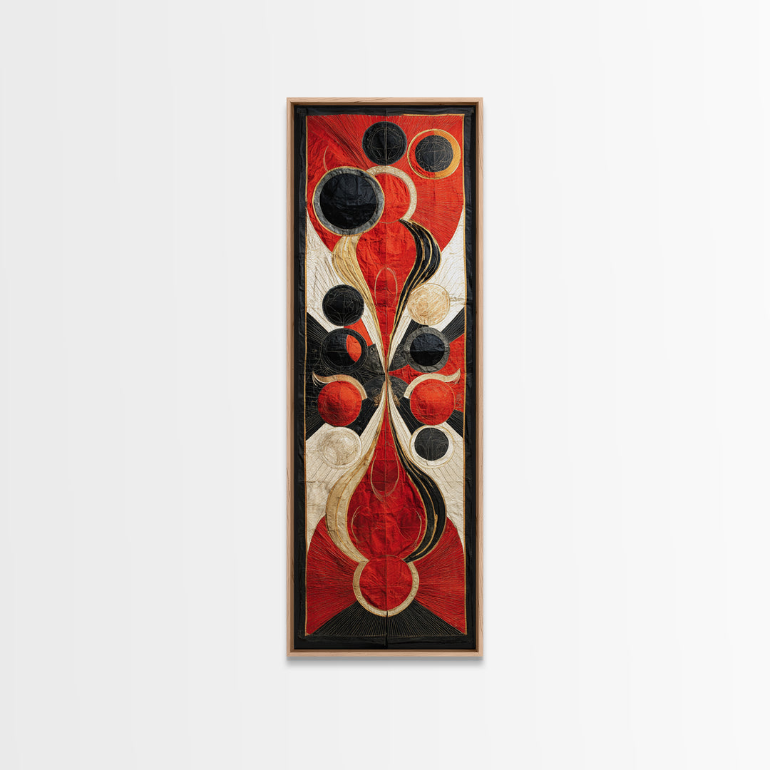 Red Black Gold Geometric Canvas Print, Abstract African Art Decor, Modern Tribal Circles, Bold Luxury Living Room Wall Decor