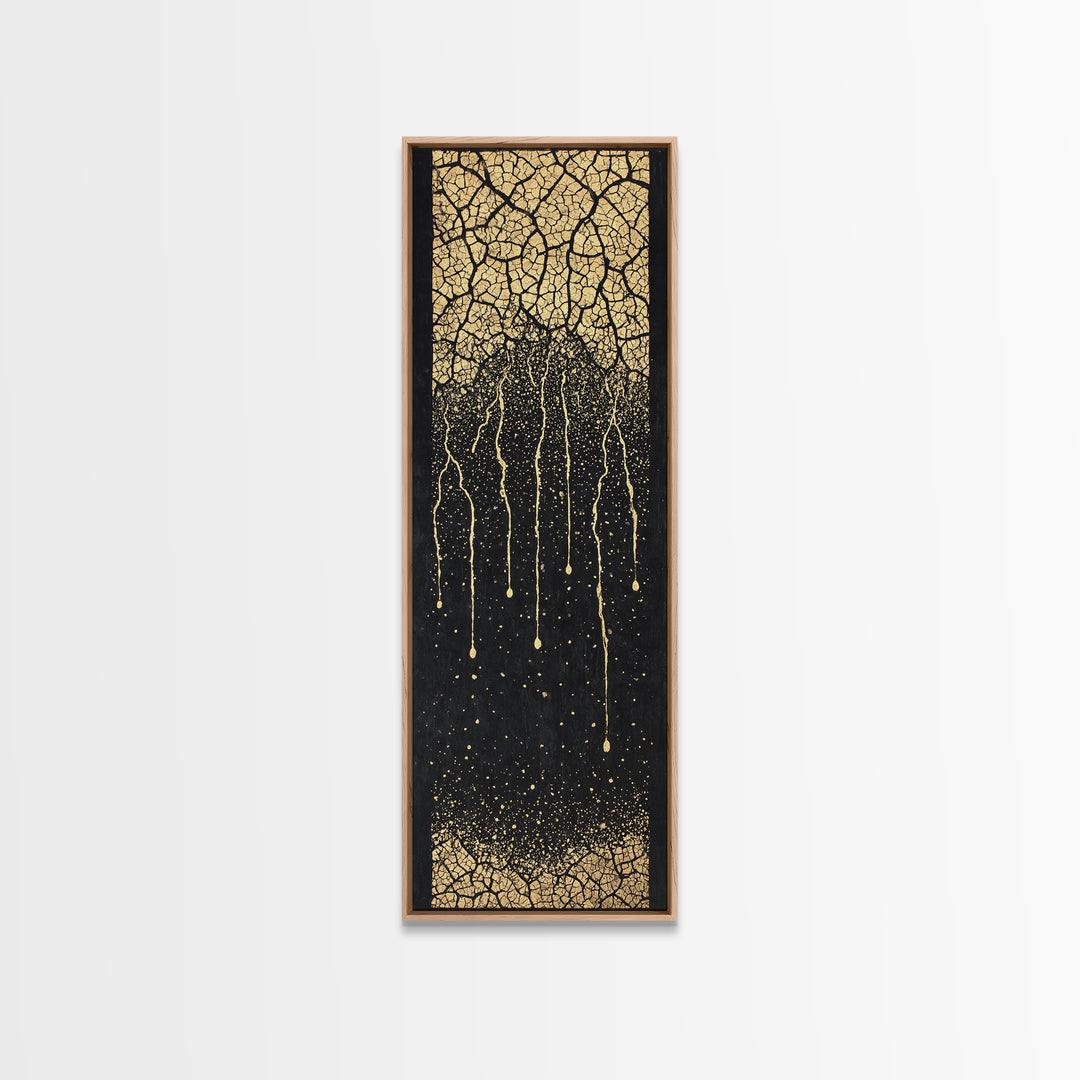 Gold Cracked Tree Roots On Black Wall Art, Abstract African Inspired Decor, Textured Canvas Print For Modern Living Room Gift