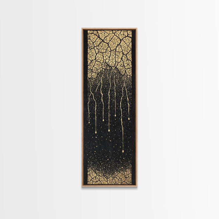 Gold Cracked Tree Roots On Black Wall Art, Abstract African Inspired Decor, Textured Canvas Print For Modern Living Room Gift