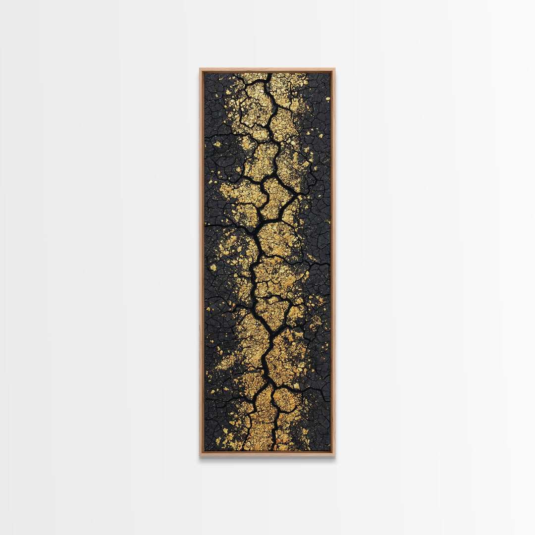 Gold Vein Through Cracked Black Earth Canvas Print, Abstract Wall Art, African Inspired Modern Decor For Living Room Gift