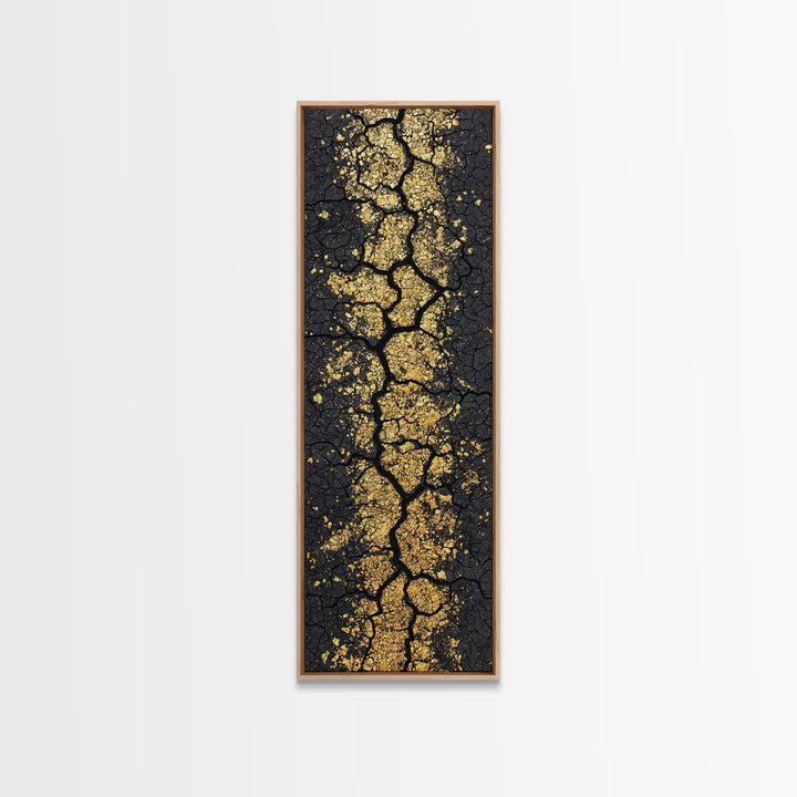 Gold Vein Through Cracked Black Earth Canvas Print, Abstract Wall Art, African Inspired Modern Decor For Living Room Gift
