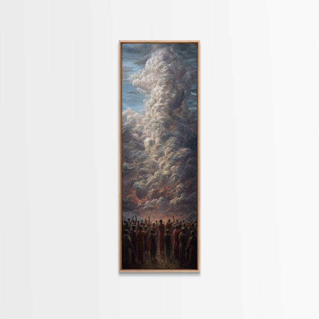 Monumental Firestorm Cloud With African Crowd Framed Canvas Print, Afrocentric Wall Decor, Powerful Landscape Art Gift For Home
