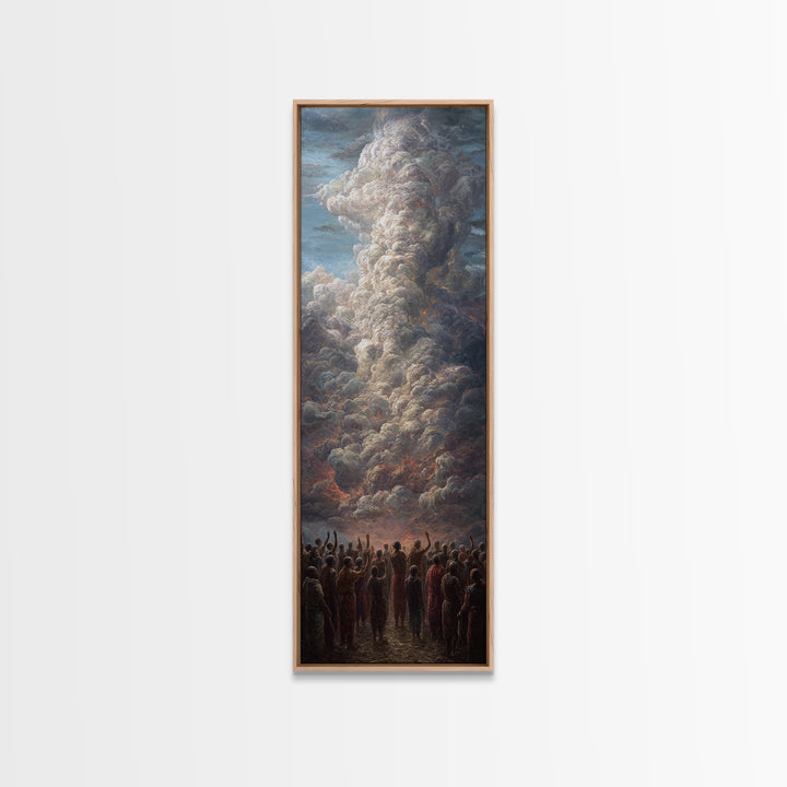 Monumental Firestorm Cloud With African Crowd Framed Canvas Print, Afrocentric Wall Decor, Powerful Landscape Art Gift For Home