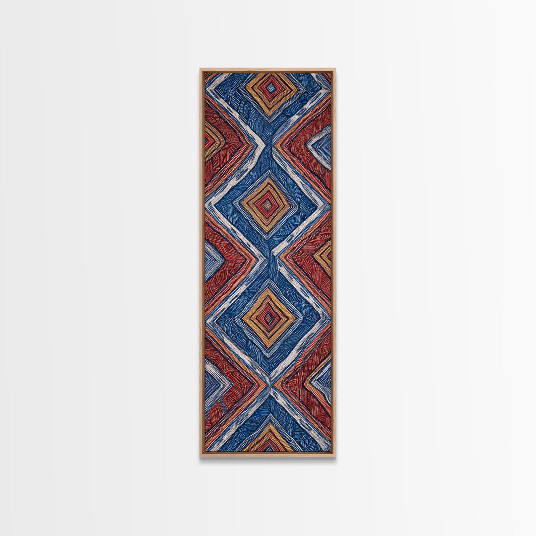 Red Blue Diamond African Textile Pattern Wall Art, Ankara Fabric Inspired Decor, Geometric Tribal Canvas Print Home Gift