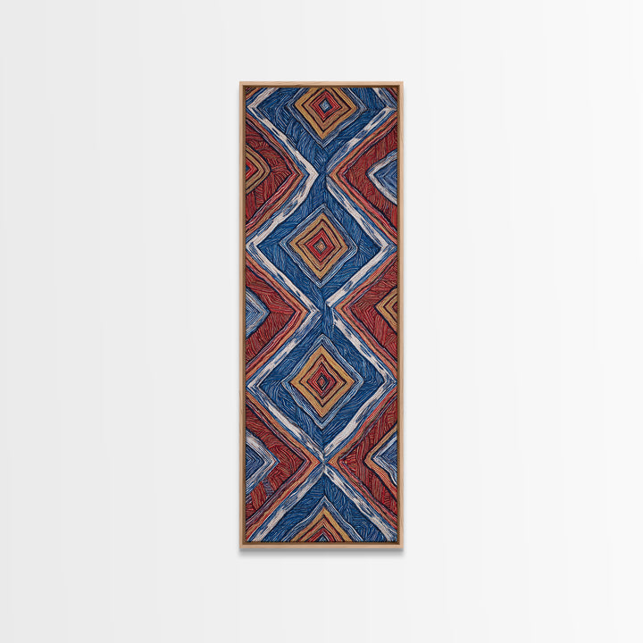 Red Blue Diamond African Textile Pattern Wall Art, Ankara Fabric Inspired Decor, Geometric Tribal Canvas Print Home Gift