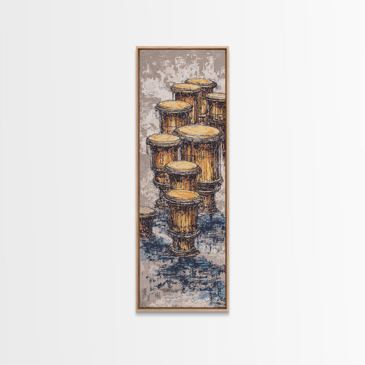 Stacked African Drums Canvas Print, Djembe Music Painting, Ethnic Cultural Wall Decor, Rustic Home Decor Gift For Music Lovers